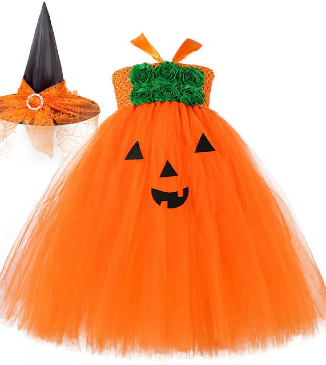 Zucca Abiti di Halloween per ragazze Costume da strega per bambini Festa di carnevale Vestito lungo da tutu Vestito da cosplay p