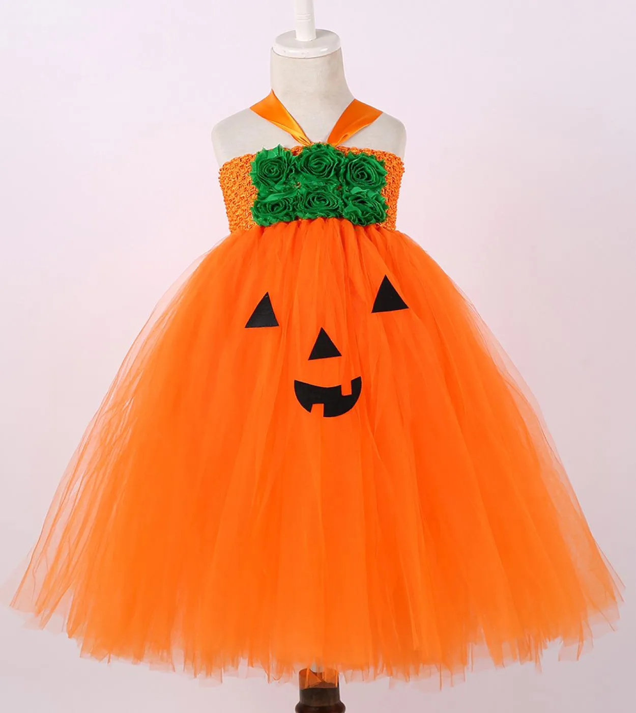 Zucca Abiti di Halloween per ragazze Costume da strega per bambini Festa di carnevale Vestito lungo da tutu Vestito da cosplay p